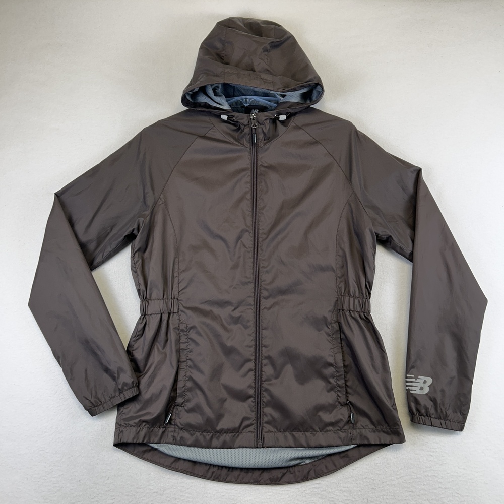 New Balance Jacket Womens M Brown Hooded Windbreaker Full Zip Running Coat